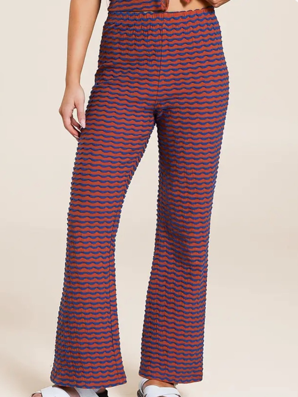 Billabong Hot Tides Rust & Navy Wave-Texture Flare Pants NWT